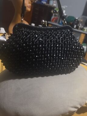 70's Vintage Black Beaded Evening Bag- Classic Women's Satchel